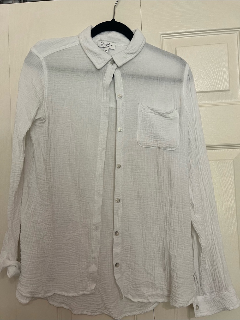 Lightweight White Cotton Button-Up Shirt - Casual womens Shirt